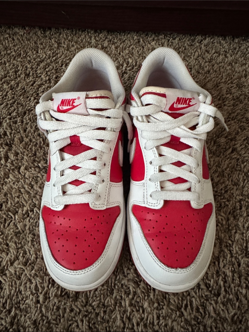 Nike Kids Red and White Low-Top Dunks Size 7Y